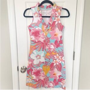 AnaClare Rebecca Ruffle Sheath Chantilly Dress Sleeveless Tropical Floral XS
